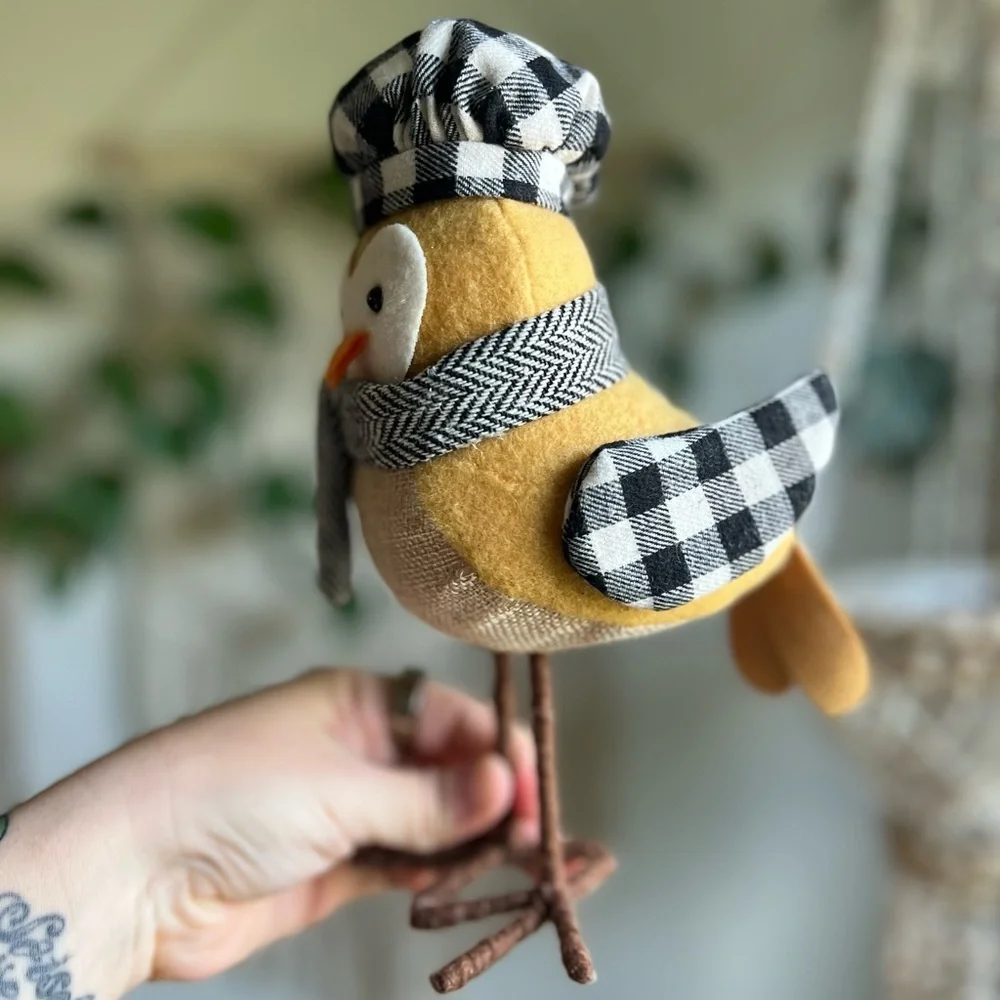 Target Wondershop Winter Owl Figurine Plaid Hat & Scarf, Farmhouse Rustic Decor